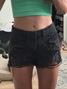 bp Black Distressed Frayed Hem Denim Shorts